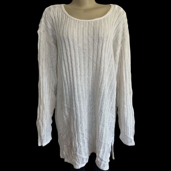 Diane Von Furstenberg Size 3X Sheer Metallic Cable Knit Sweater Top Lagenlook - Picture 1 of 11